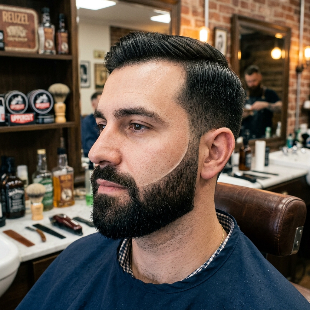 Trimmed and lined beard grooming details by Arif