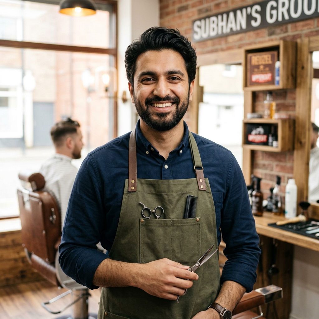 Subhan, professional barber and shop co-owner
